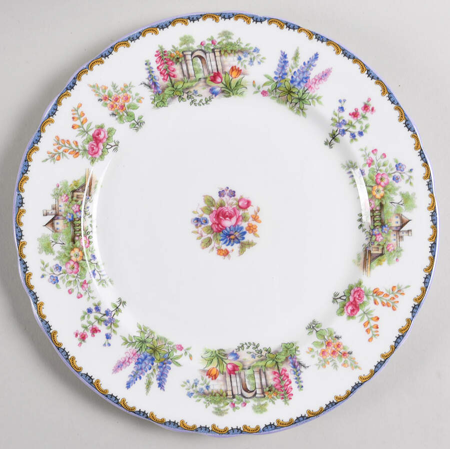 Wilton (Scalloped, Purple Trim) Dinner Plate by John  Aynsley & Sons-1
