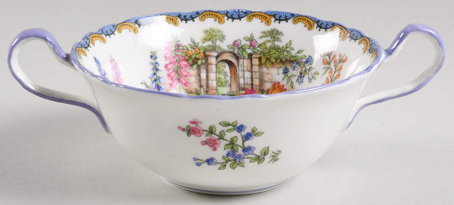 Wilton (Scalloped, Purple Trim) Footed Cream Soup Bowl by John  Aynsley & Sons-1
