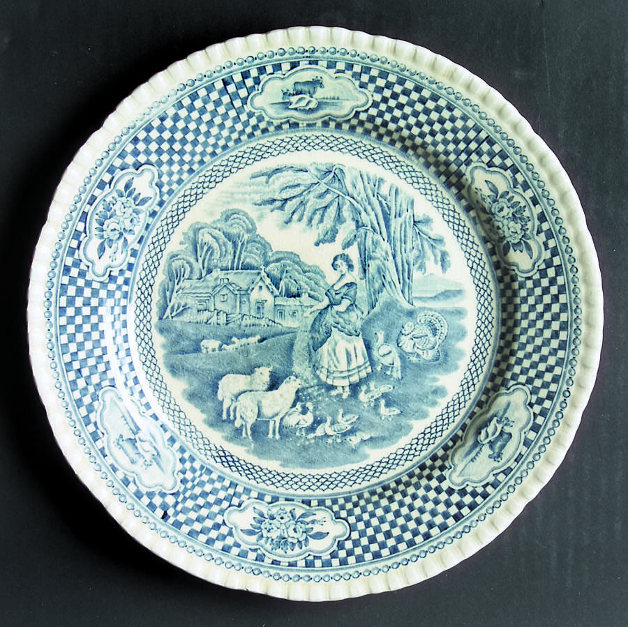 Old English Rural Scenes-Blue Luncheon Plate by Adams China-1