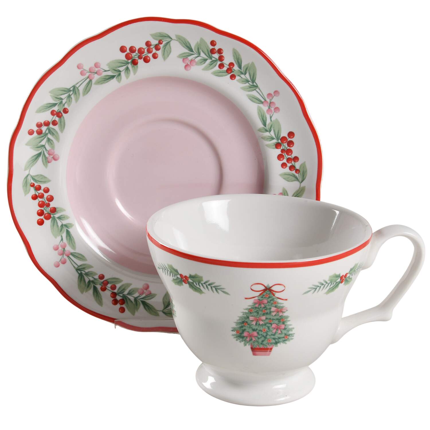 Pinkmas Footed Cup & Saucer Set by 222 Fifth (PTS)-1