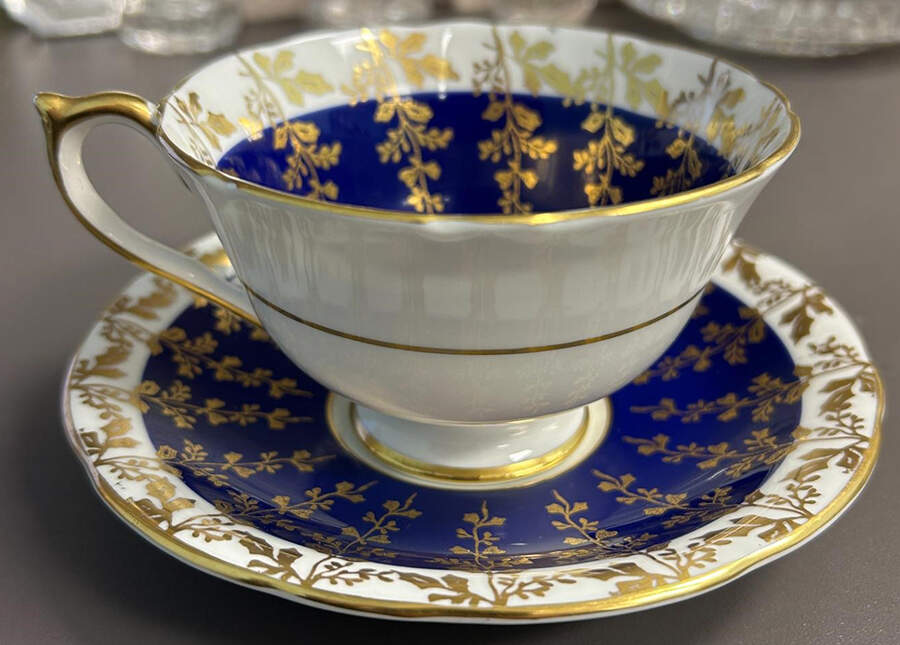 1513-Blue Footed Cup & Saucer Set by John  Aynsley & Sons-1