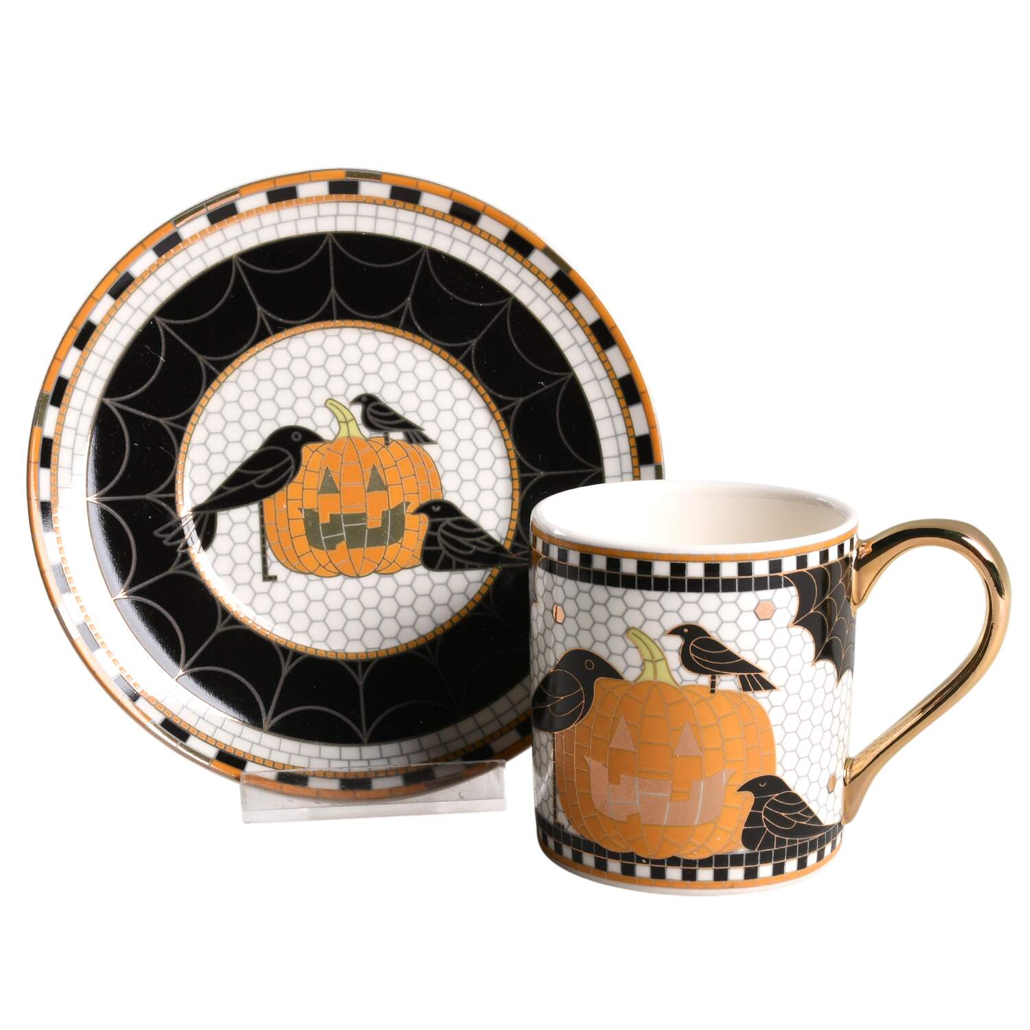 Bistro Tile Halloween Espresso Cup and Saucer Set by Anthropologie-1