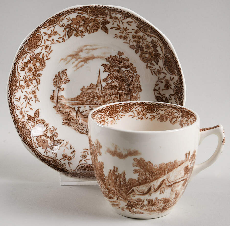 Olde England Brown (No Trim) Flat Cup & Saucer Set by Barker Bros Ltd-1