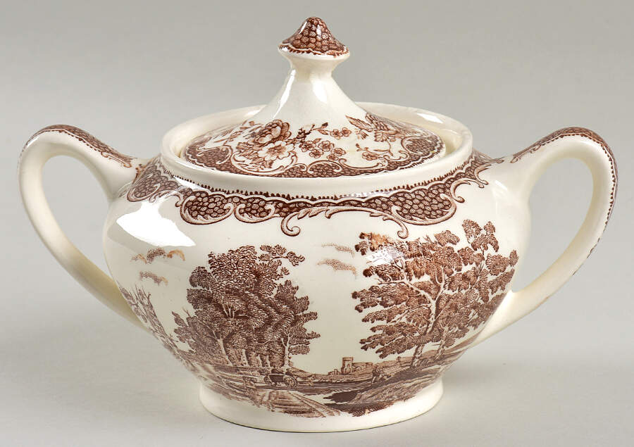 Olde England Brown (No Trim) Sugar Bowl & Lid by Barker Bros Ltd-1