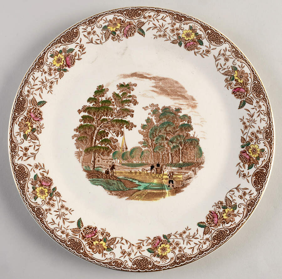 Olde England Brown Multicolored Chop Plate (Round Platter) by Barker Bros Ltd-1