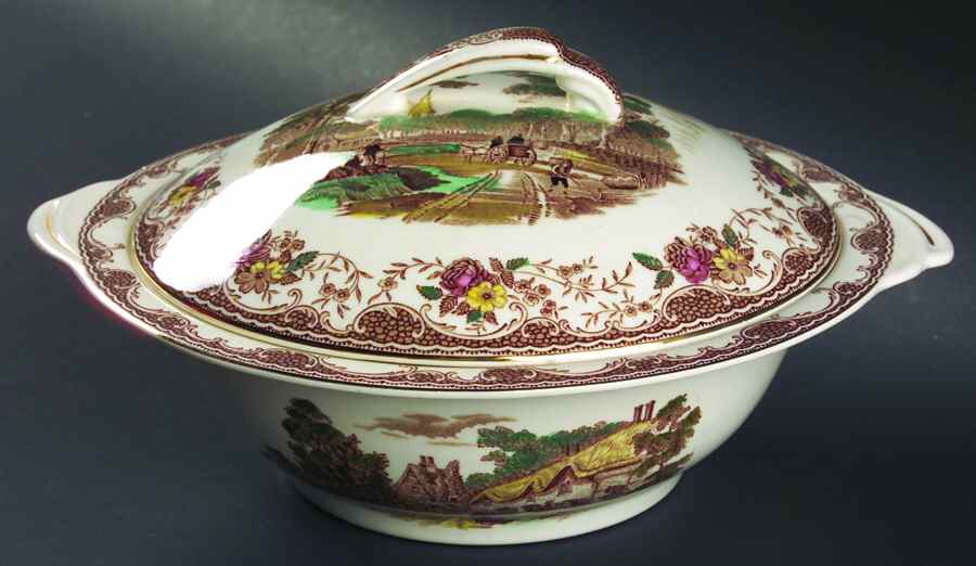Olde England Brown Multicolored Round Covered Vegetable by Barker Bros Ltd-1