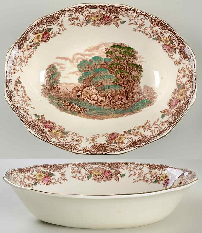 Olde England Brown Multicolored 9" Oval Vegetable Bowl by Barker Bros Ltd-1
