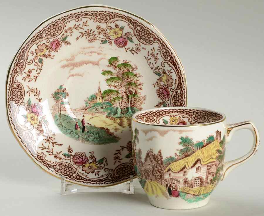 Olde England Brown Multicolored Flat Demitasse Cup & Saucer Set by Barker Bros Ltd-1