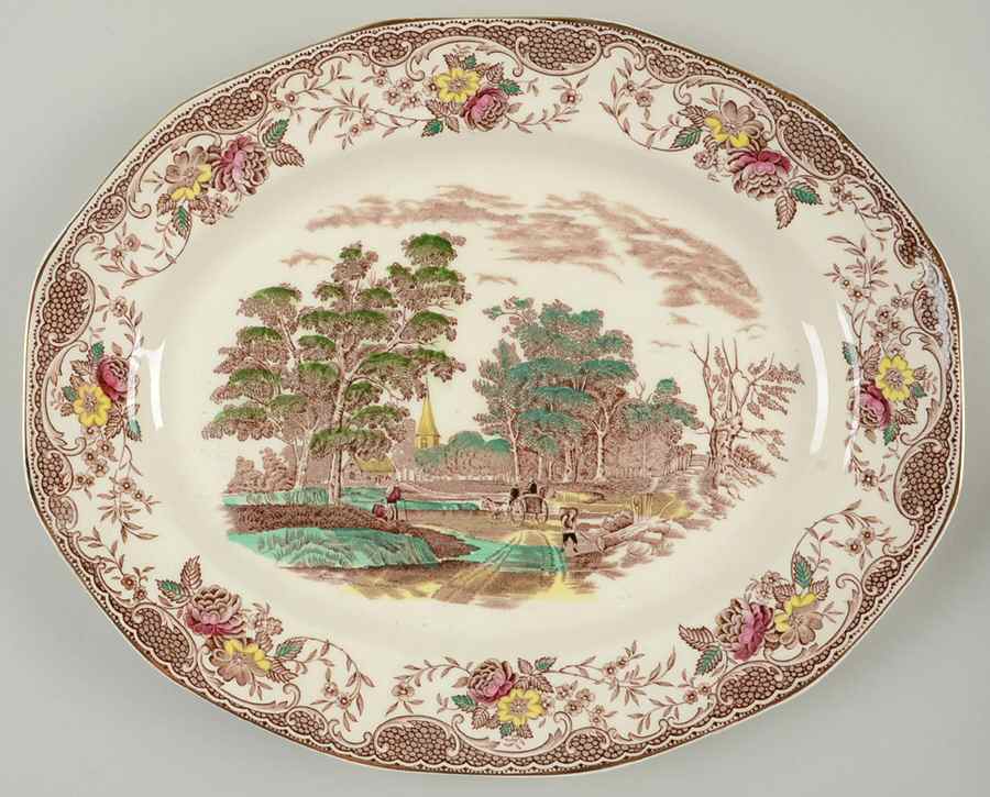 Olde England Brown Multicolored 12" Oval Serving Platter by Barker Bros Ltd-1
