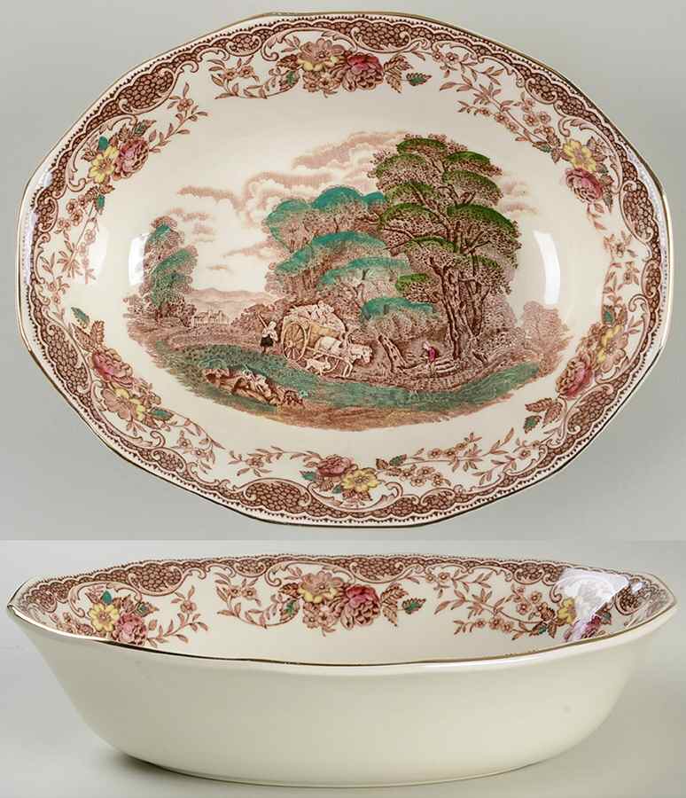 Olde England Brown Multicolored 8" Oval Vegetable Bowl by Barker Bros Ltd-1