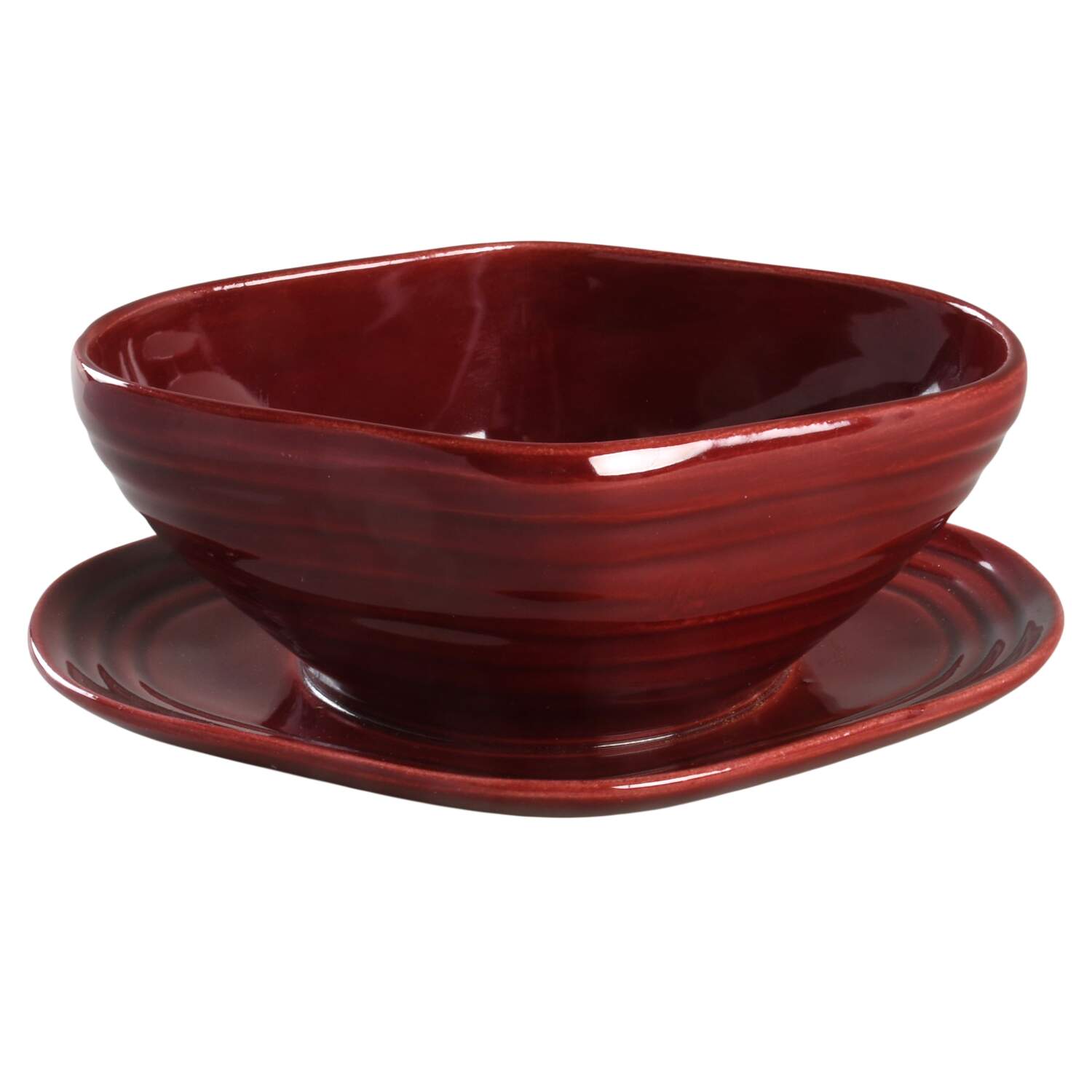 Ring Burgundy Gravy Boat with Attached Underplate by Bauer-1
