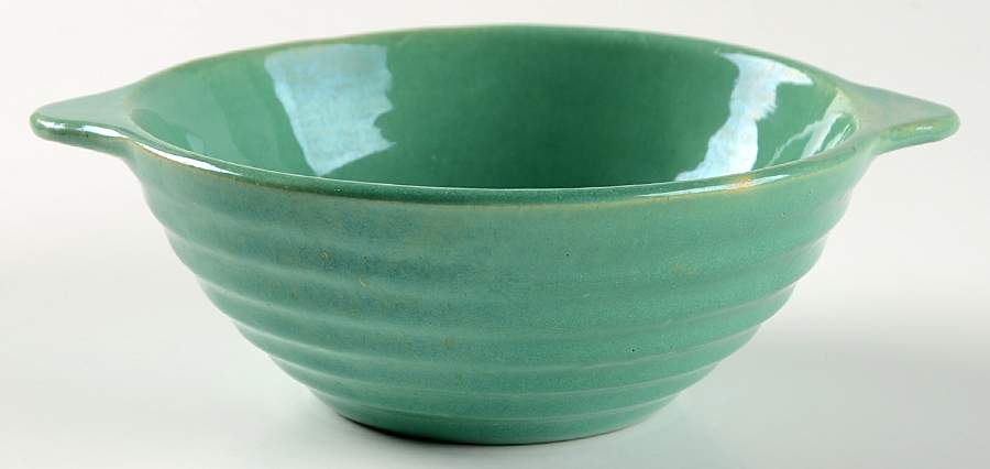 Ring Jade (Green) Lugged Soup Bowl by Bauer-1