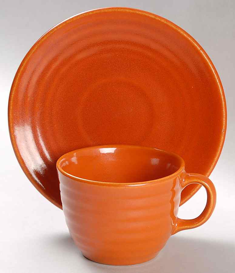 Ring Orange (Older, Circa 1940) Flat Cup & Saucer Set by Bauer-1