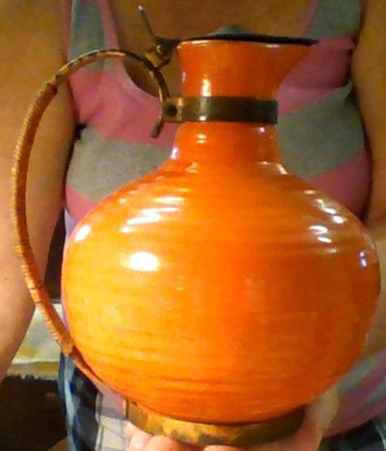 Ring Orange (Older, Circa 1940) Brass Handle Coffee Pot & Lid by Bauer-1