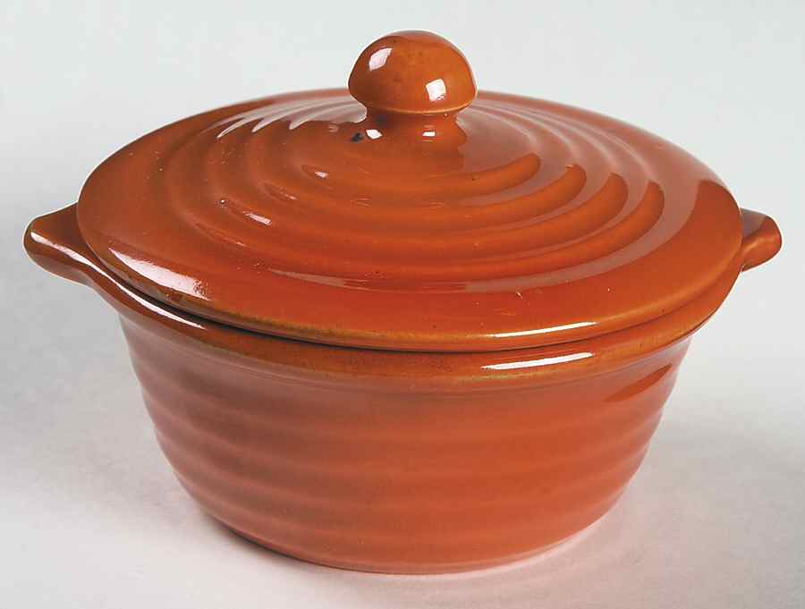 Ring Orange (Older, Circa 1940) Round Covered Baker by Bauer-1
