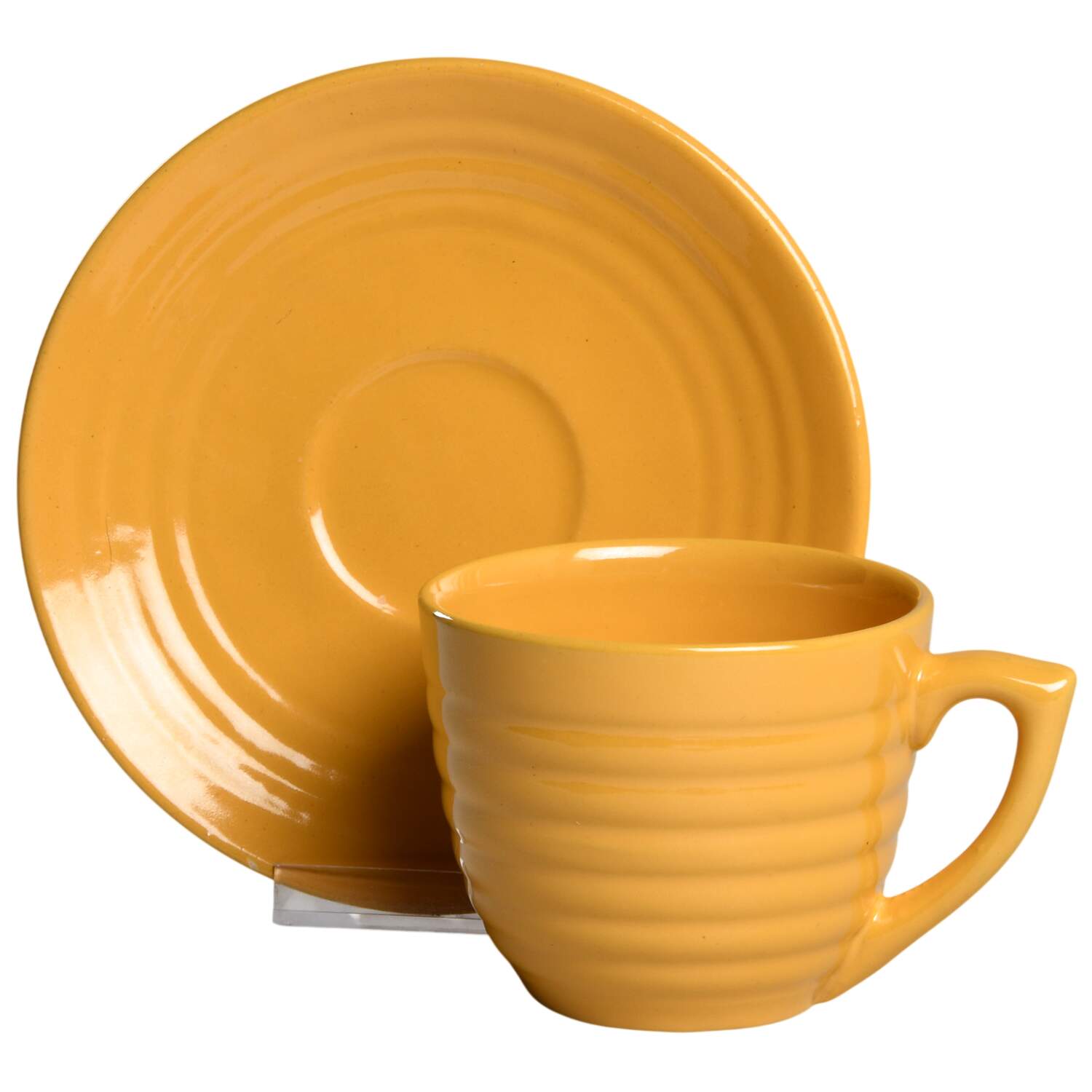 Ring Yellow (Older, Circa 1940) Flat Cup & Saucer Set by Bauer-1