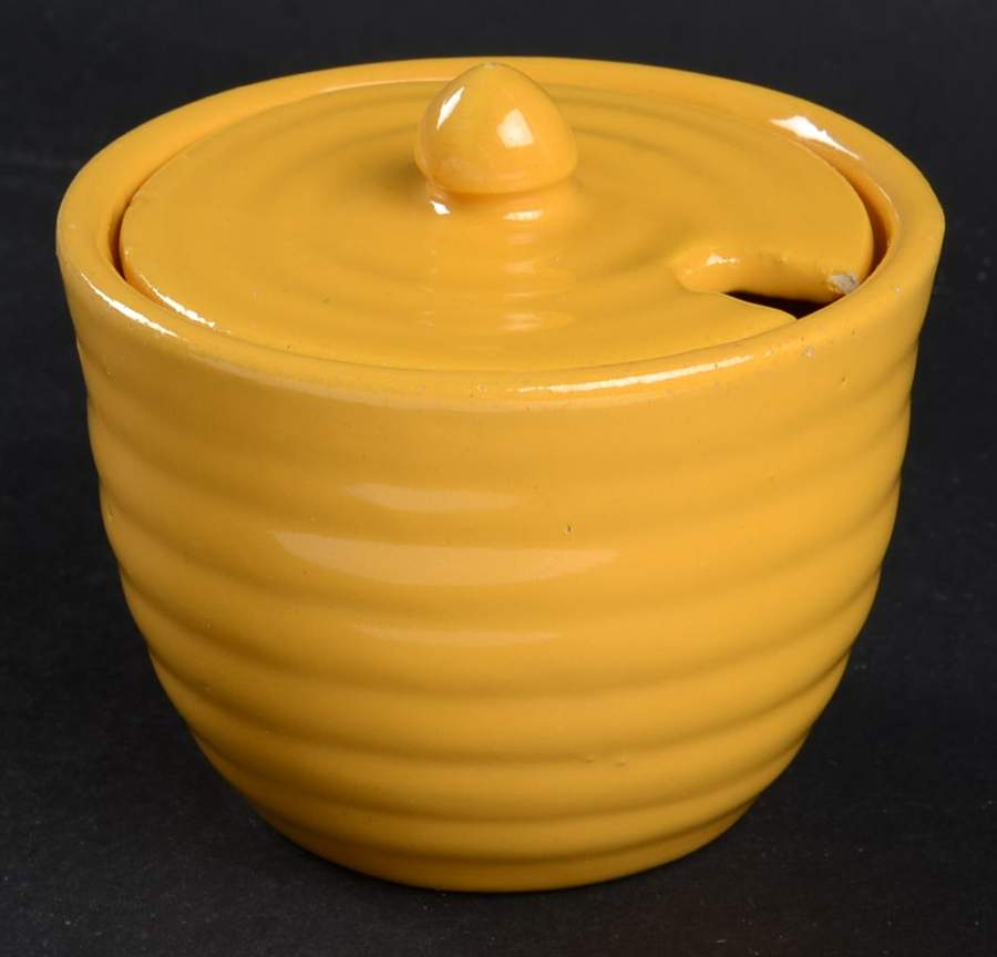 Ring Yellow (Older, Circa 1940) Mustard Jar & Lid by Bauer-1