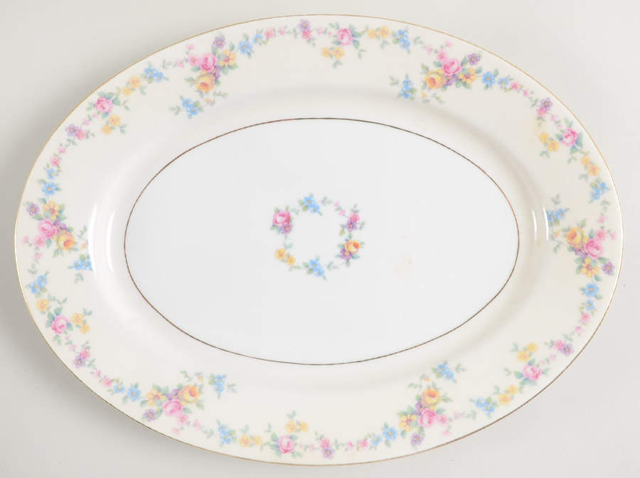 Barbara (Gold Trim) 13" Oval Serving Platter by Baronet-1