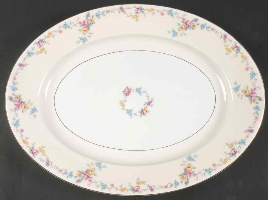Barbara (Gold Trim) 15" Oval Serving Platter by Baronet-1