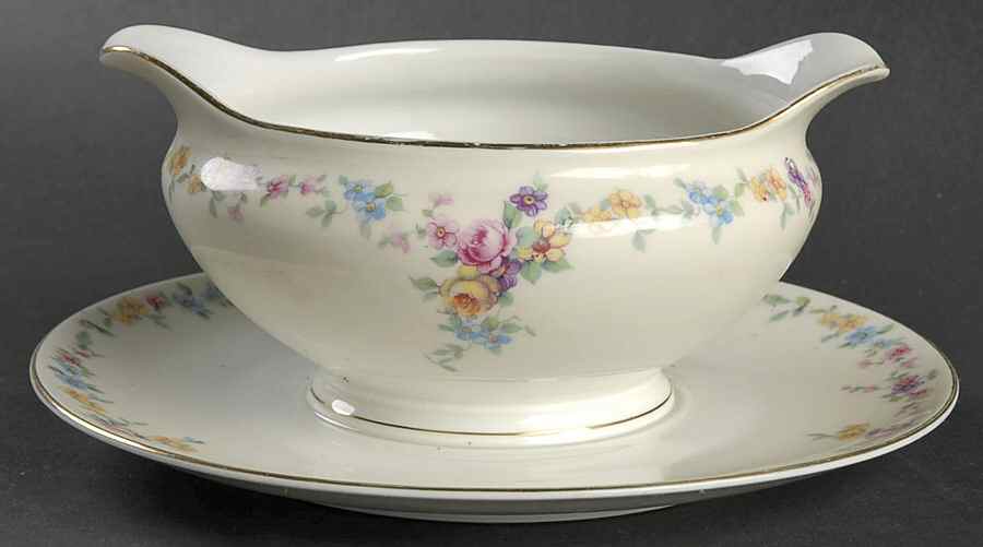 Barbara (Gold Trim) Gravy Boat with Attached Underplate by Baronet-1