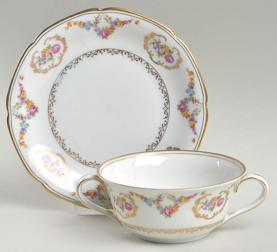 Imperial Rose (White Background) Flat Cream Soup Bowl & Saucer Set by Baronet-1