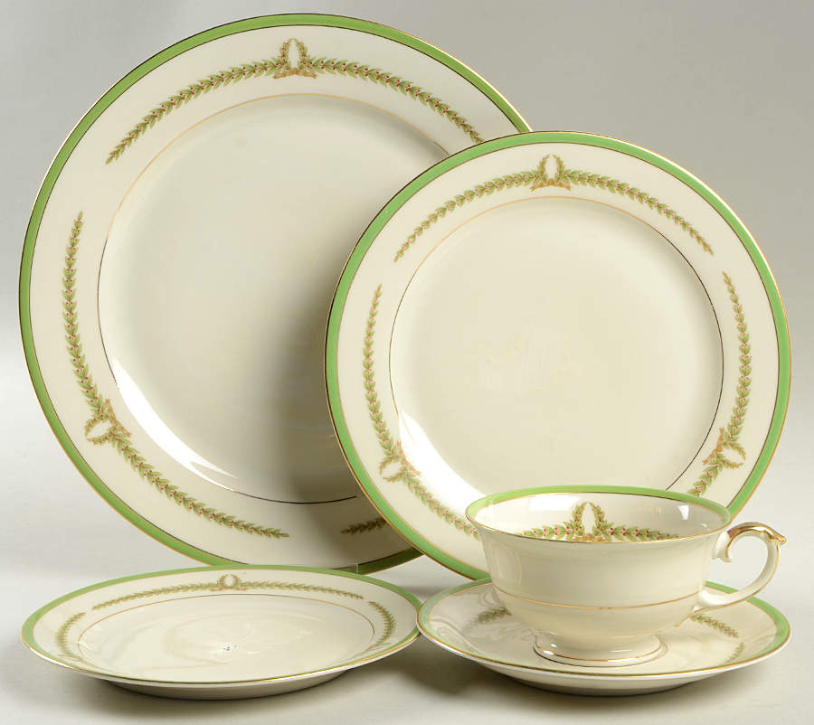 Lyric (Green Design, Off White) 5 Piece Place Setting by Baronet-1