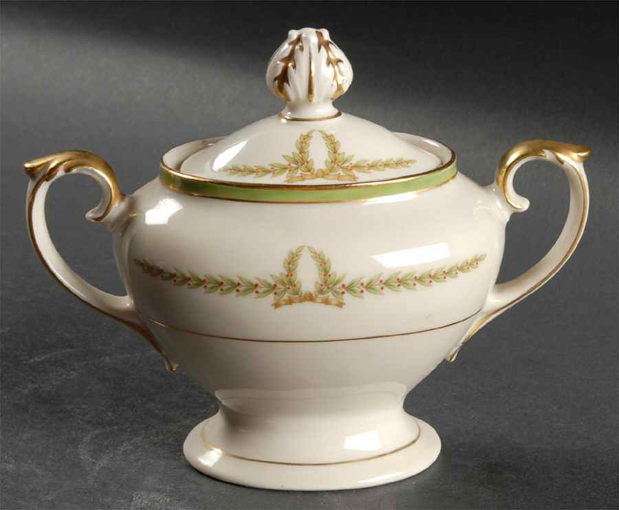 Lyric (Green Design, Off White) Sugar Bowl & Lid by Baronet-1