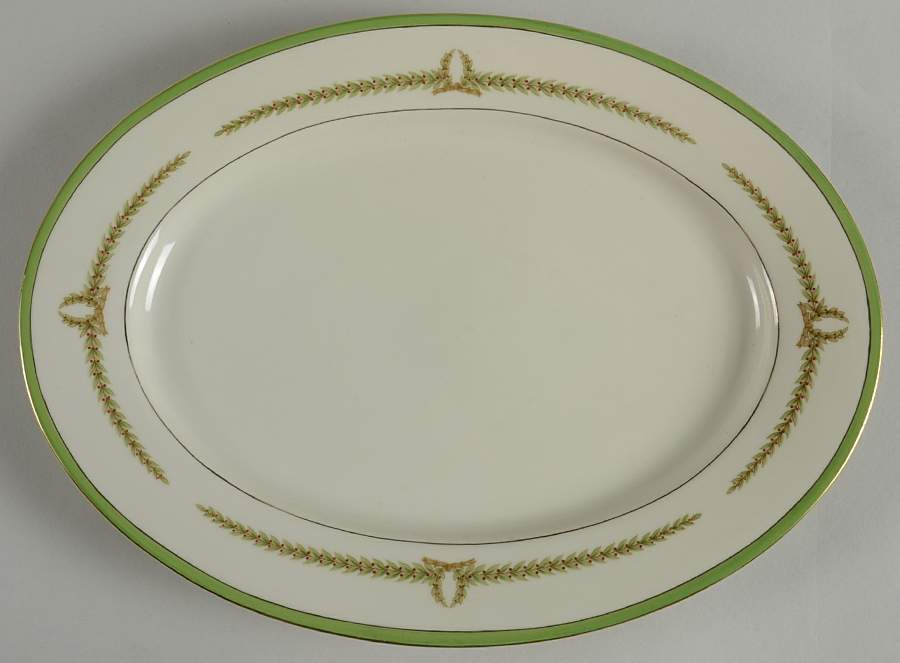Lyric (Green Design, Off White) 12" Oval Serving Platter by Baronet-1