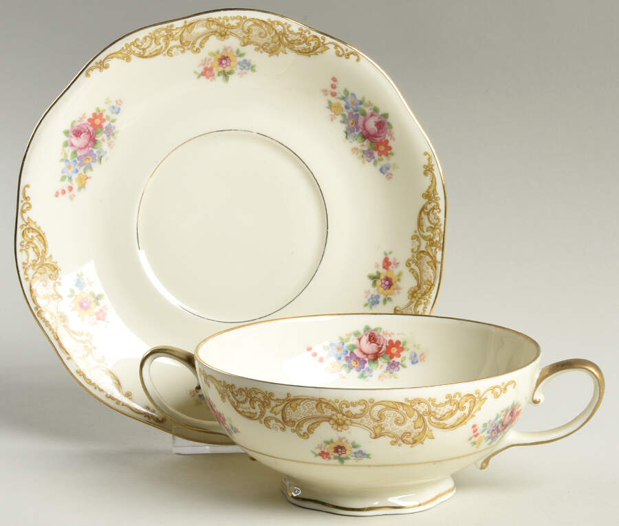 Priscilla Footed Cream Soup Bowl & Saucer Set by Baronet-1