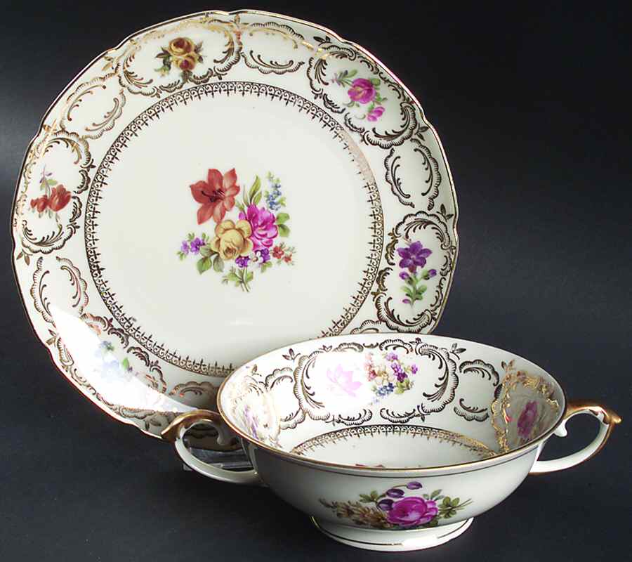 Rhapsody Footed Cream Soup Bowl & Saucer Set by Baronet-1