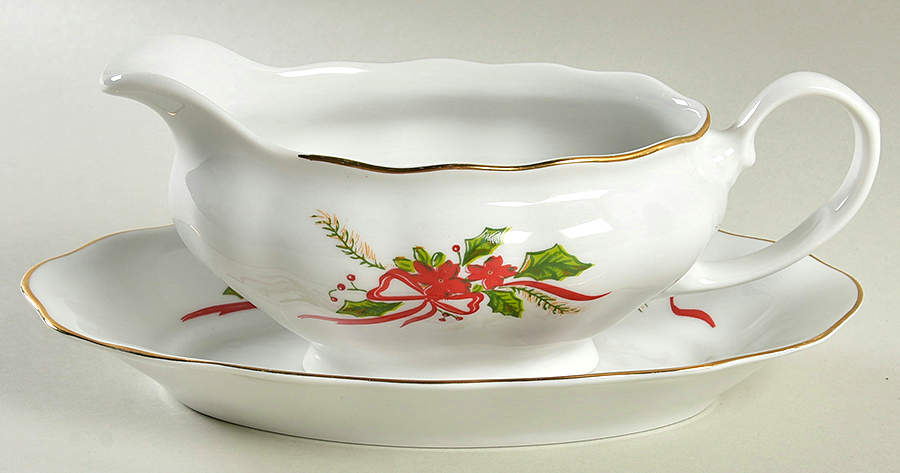 Victorian Holiday Poinsettia Gravy Boat & Underplate by Baum Brothers-1