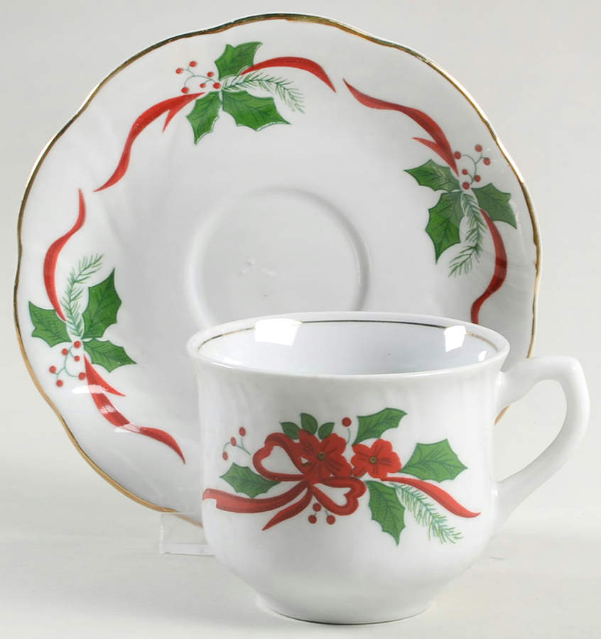 Victorian Holiday Poinsettia Flat Cup & Saucer Set by Baum Brothers-1