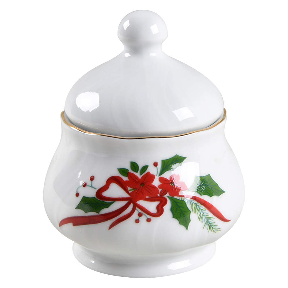Victorian Holiday Poinsettia Sugar Bowl & Lid by Baum Brothers-1