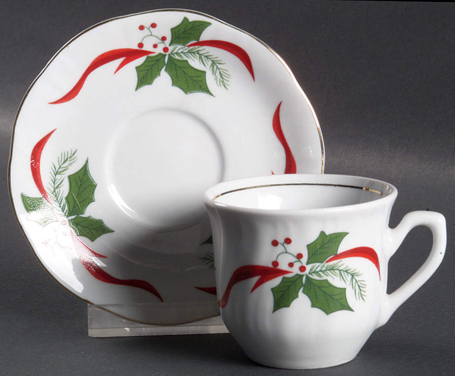 Victorian Holiday Poinsettia Flat Demitasse Cup & Saucer Set by Baum Brothers-1