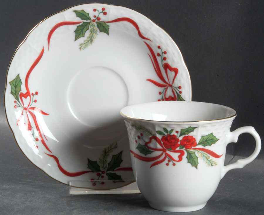 Victorian Holiday (Roses) Flat Cup & Saucer Set by Baum Brothers-1