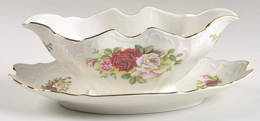 Victorian Rose Gravy Boat with Attached Underplate by Baum Brothers-1