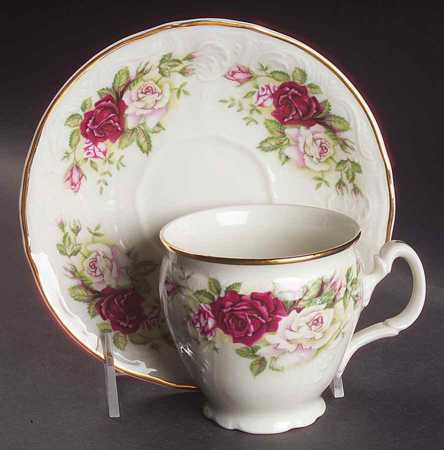 Victorian Rose Footed Cup & Saucer Set by Baum Brothers-1