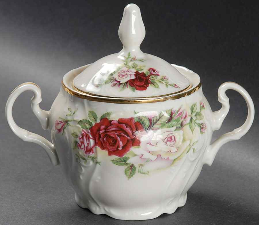 Victorian Rose Sugar Bowl & Lid by Baum Brothers-1