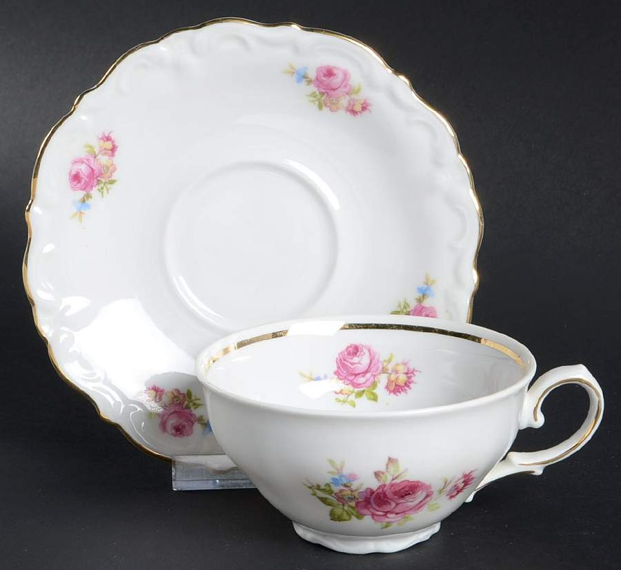Meissen Rose Flat Cup & Saucer Set by Bavaria-1