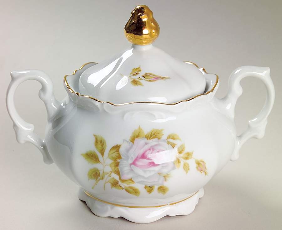 White Rose Sugar Bowl & Lid by Schumann - Bavaria-1