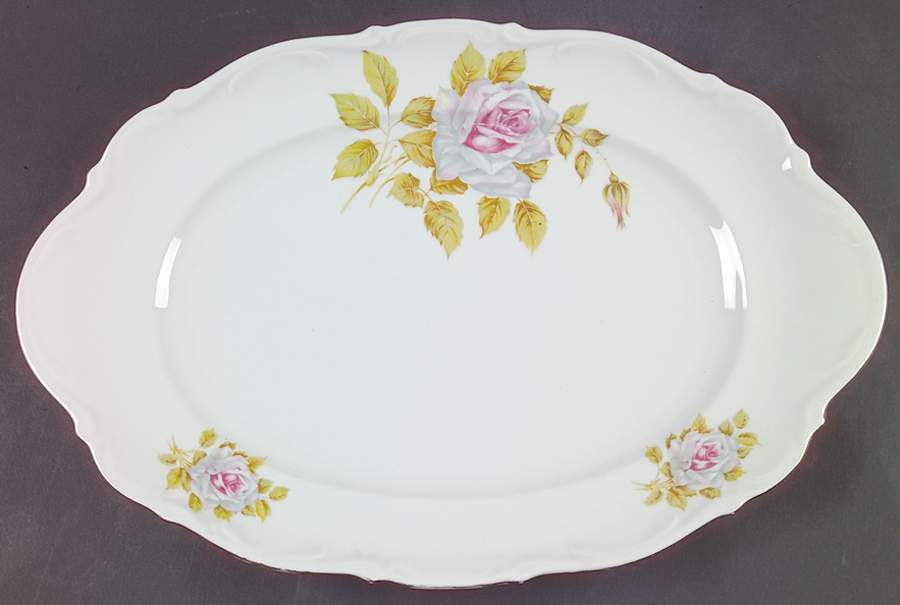 White Rose 15" Oval Serving Platter by Schumann - Bavaria-1