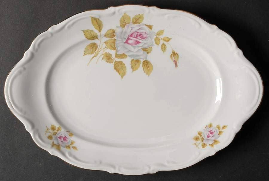 White Rose 12" Oval Serving Platter by Schumann - Bavaria-1