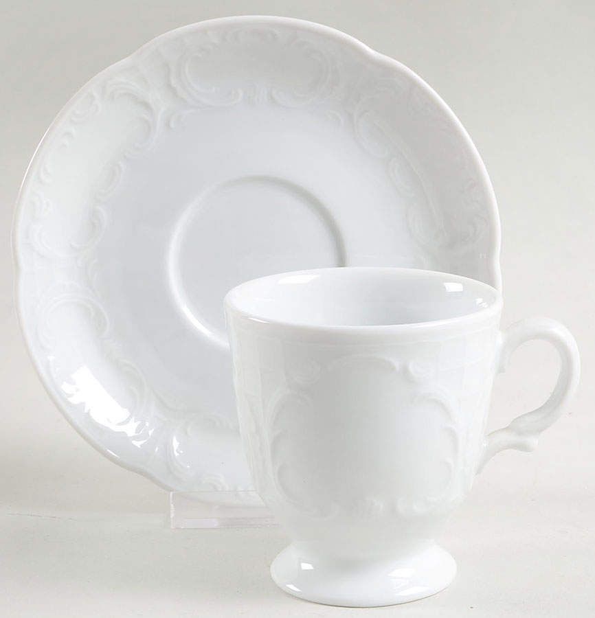 Mozart White Footed Cup & Saucer Set by Bauscher Weiden-1