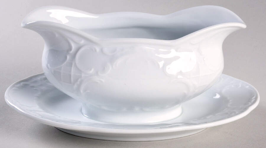 Mozart White Gravy Boat with Attached Underplate by Bauscher Weiden-1