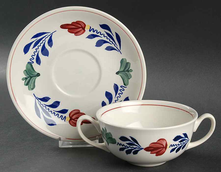 Boerenbont Flat Cream Soup Bowl & Saucer Set by Boch-1