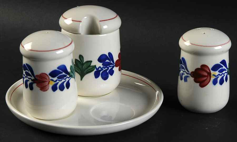 Boerenbont (5 Pc) Salt & Pepper, Mustard & Lid w/Tray by Boch-1