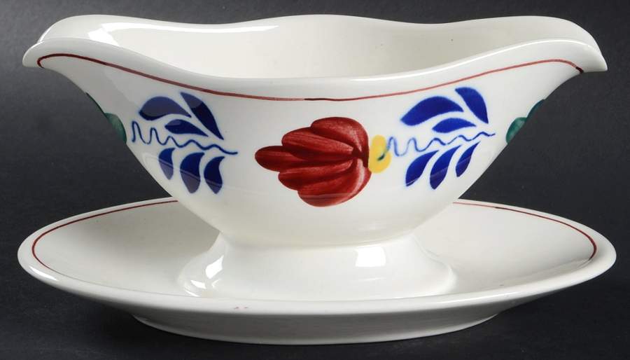 Boerenbont Gravy Boat with Attached Underplate by Boch-1