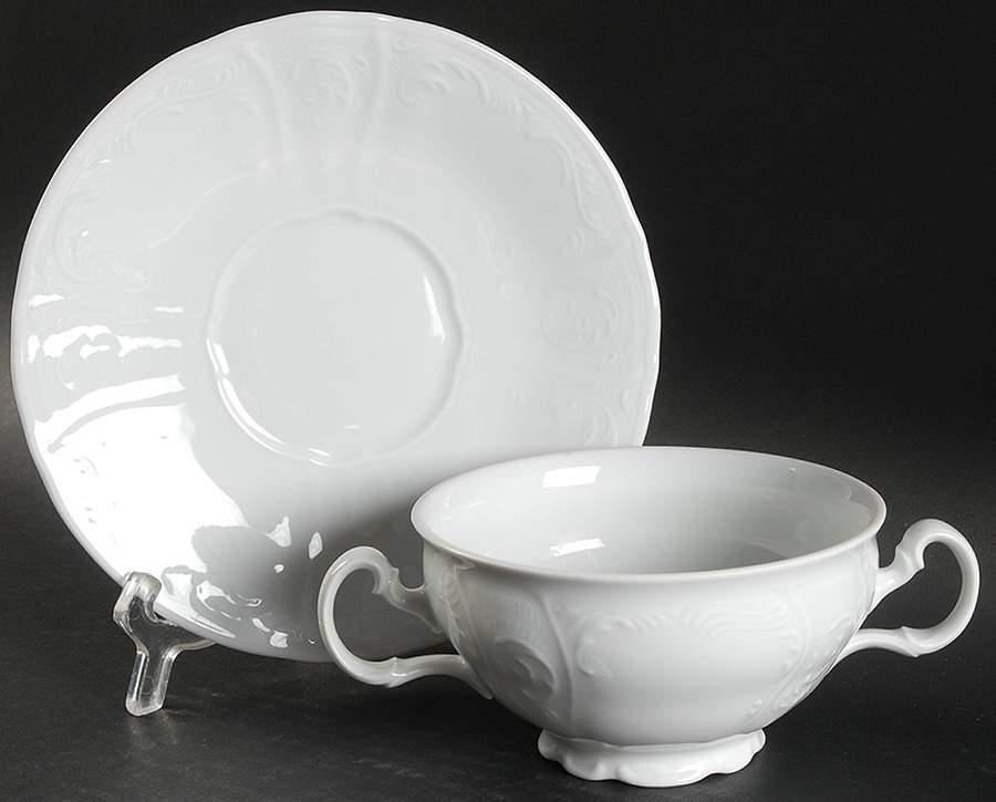 Bernadotte White-No Trim Footed Cream Soup Bowl & Saucer Set by Baum Brothers-1