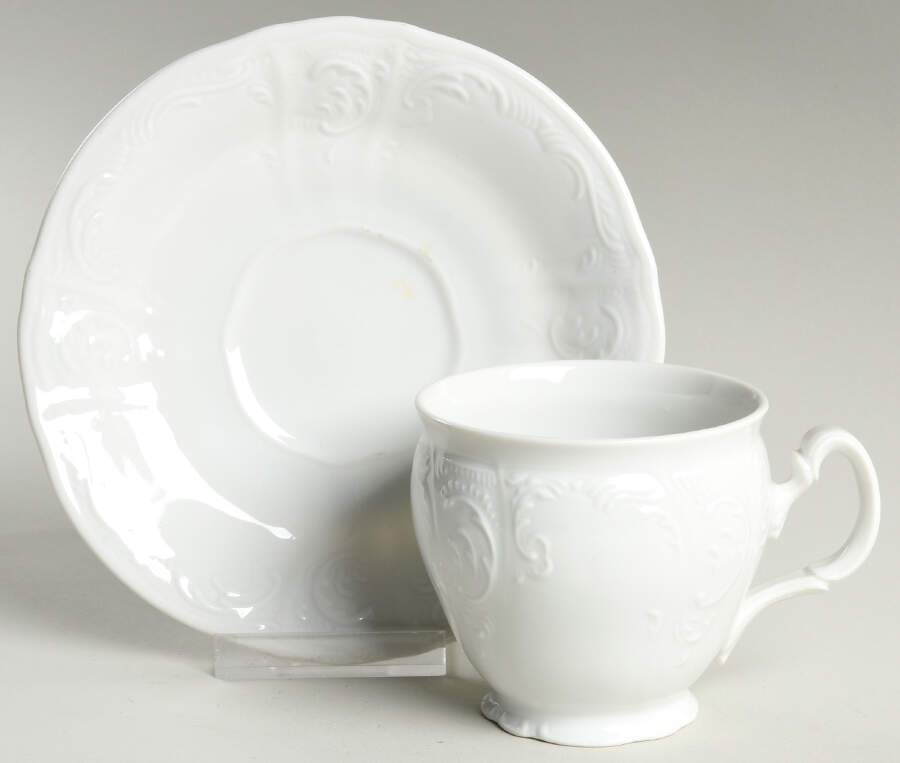 Bernadotte White-No Trim Footed Cup & Saucer Set by Baum Brothers-1