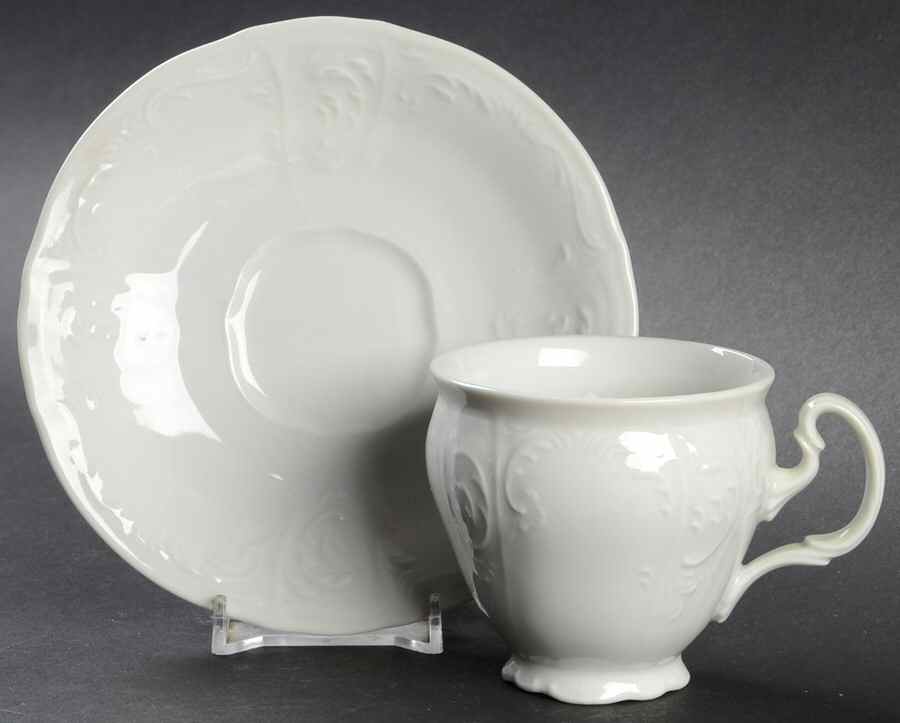 Bernadotte White-No Trim Footed Cup & Saucer Set by Baum Brothers-1